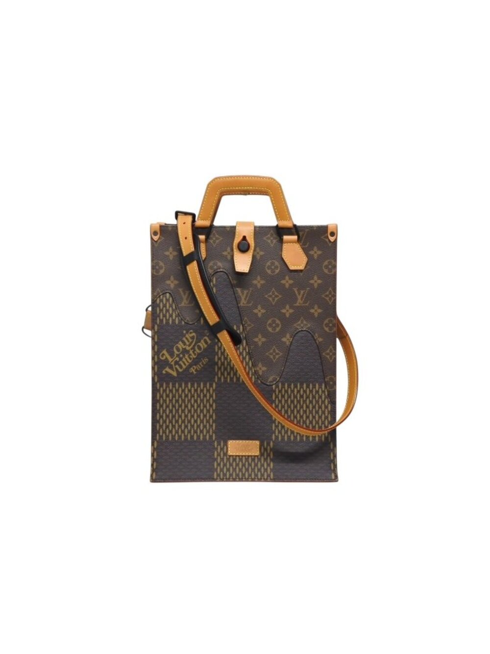 Louis Vuitton NIGO Damier Giant Tote Bag Brown Beige Vachetta Leather Black